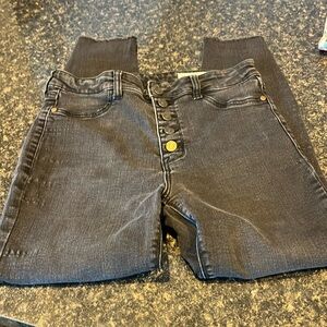 Pistola jeans button fly raw hem washed black ankle jeans